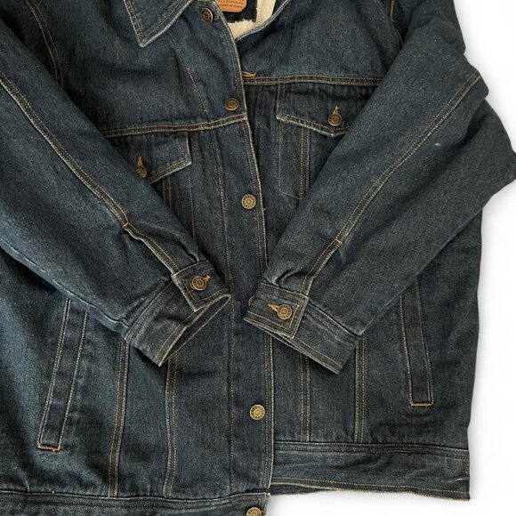 Oscar Jeans Dark Denim Jean Jacket Sherpa vintage Size large - Picture 4 of 6